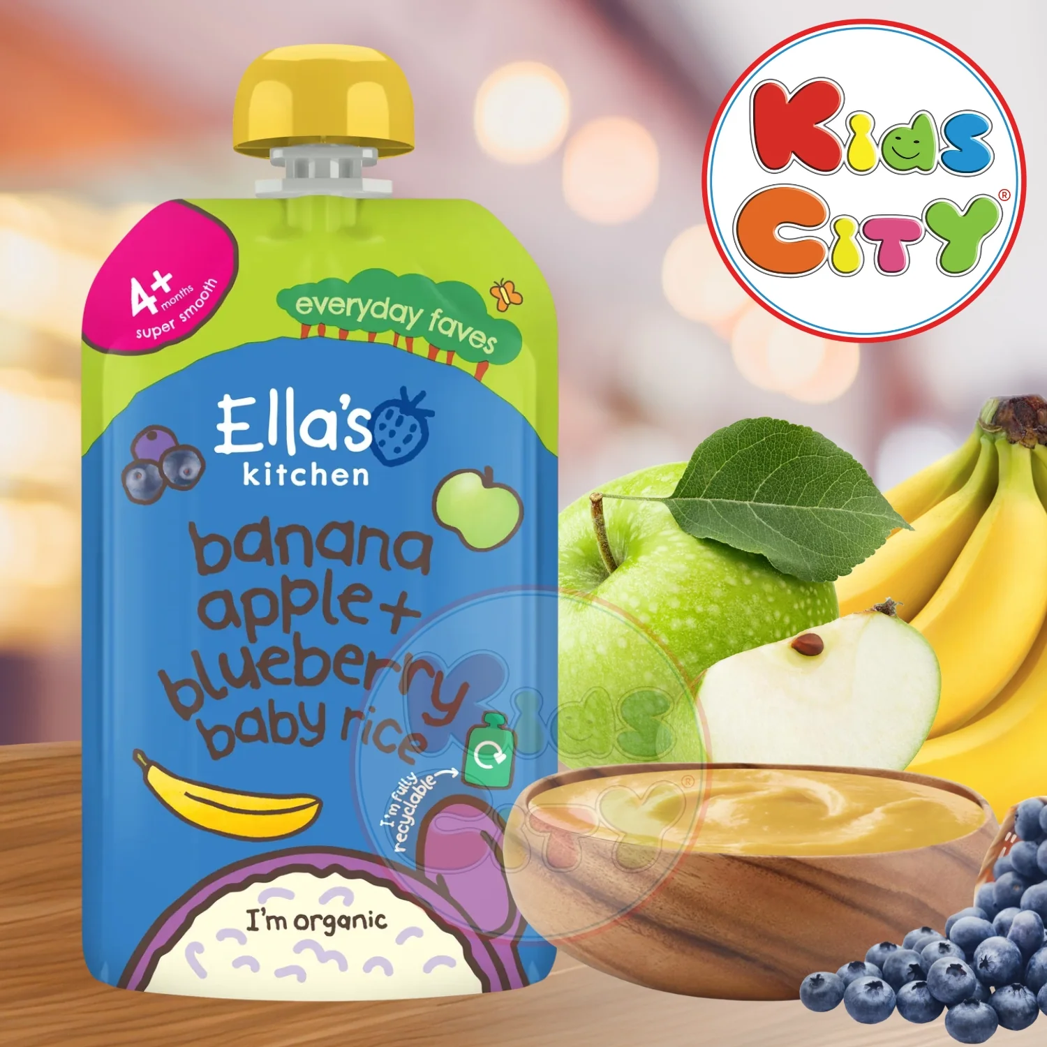 Ellas Kitchen Baby Food Pouch, Banana Apple + Blueberry Baby Rice (Pack of 1)