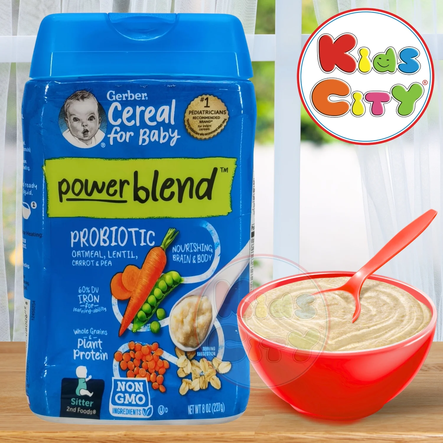 Gerber Cereal for Baby, Powerblend, Probiotic Oatmeal, Lentil, Carrots & Peas (Sitter) (8oz) (Pack of 1)