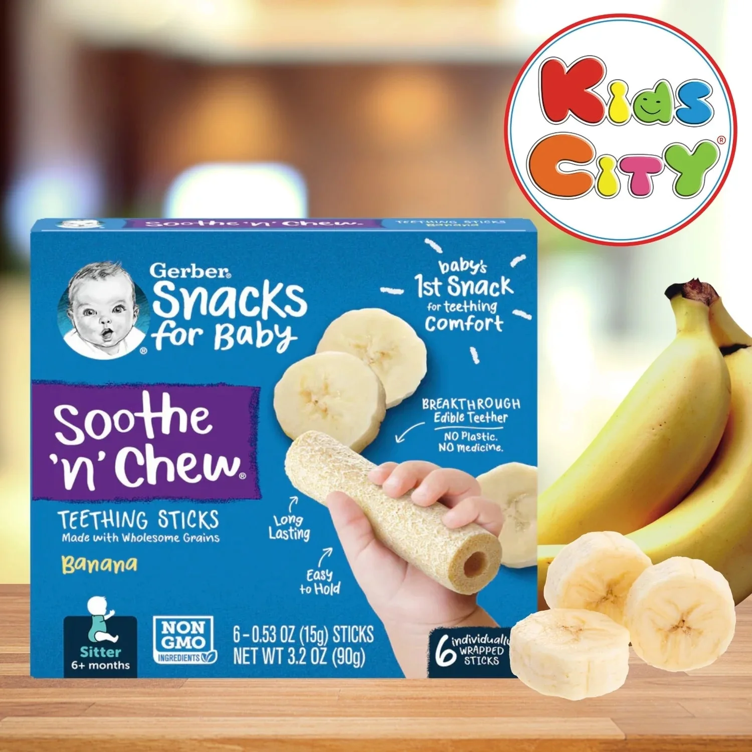 Gerber Soothe & Chew, Teething Sticks, Banana - 90g (6x15g)