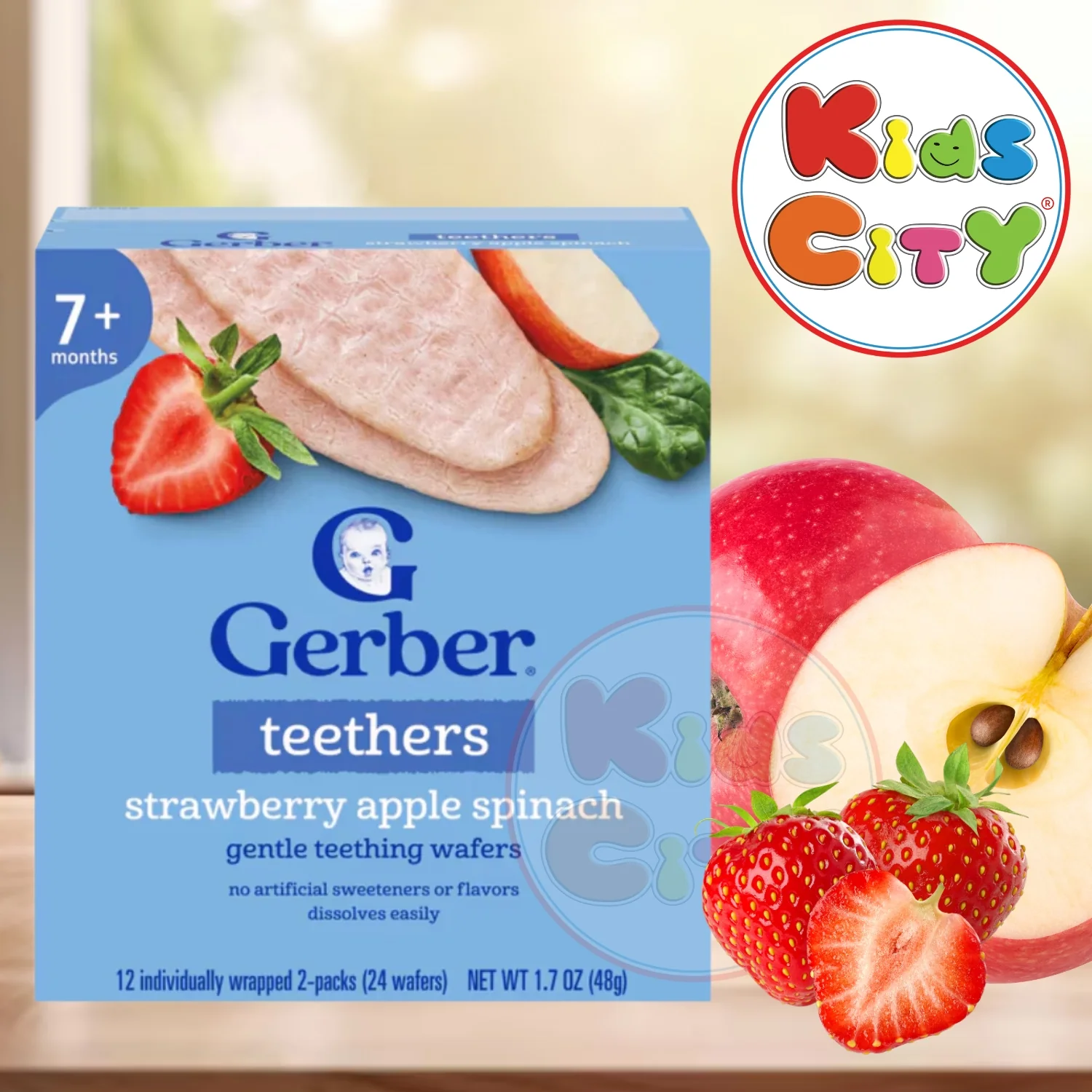 Gerber Snacks for Baby, Teethers Gentle Teething Wafers, Strawberry, Apple and Spinach, 48g (Pack of 1)