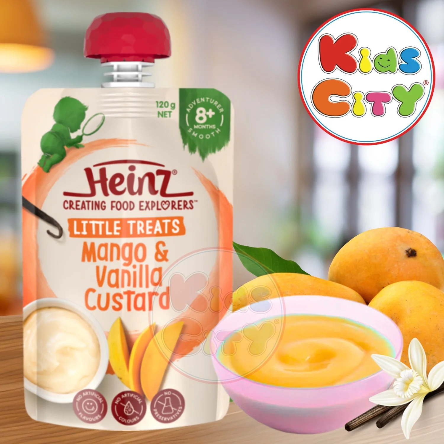 Heinz Baby Food Pouch, Little Treats, Mango & Vanilla Custard - 120g