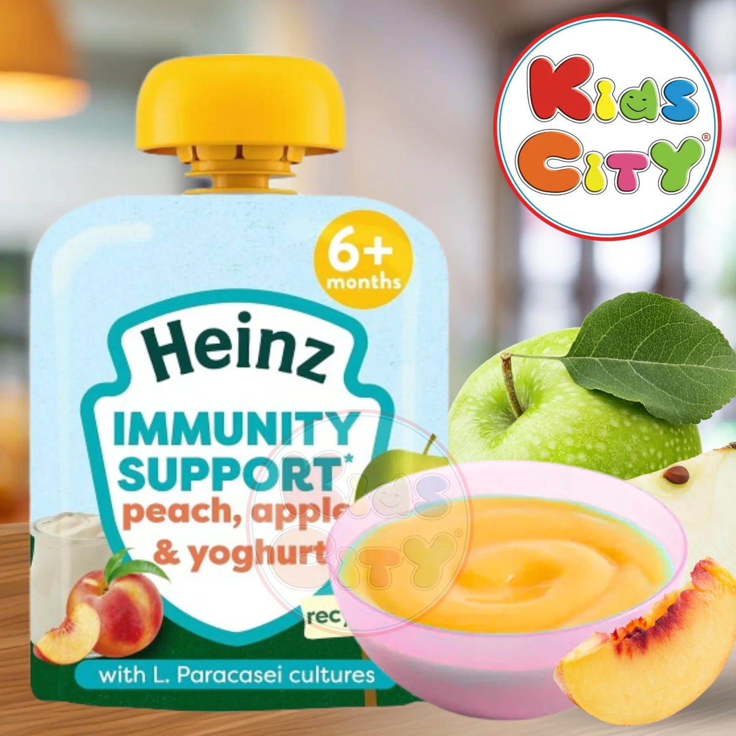 Heinz Baby Food Pouch, Immunity Support, Peach, Apple & Yoghurt (7m+) - 85g
