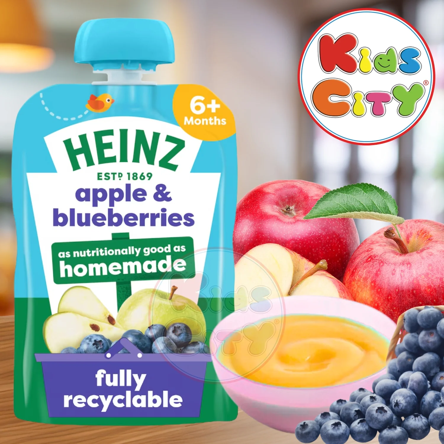 Heinz Baby Food Pouch, Apple & Blueberries, 100g (Pack of 1)