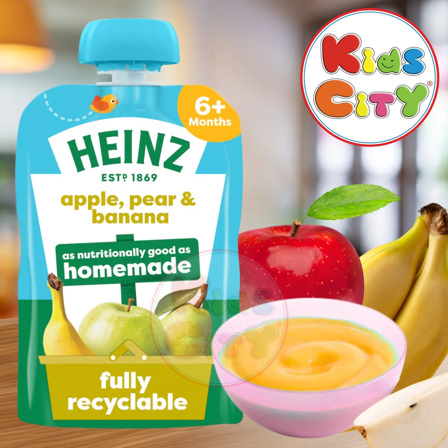Heinz Baby Food Pouch, Apple, Pear & Banana Puree (6m+) - 100g (Pack of 1)