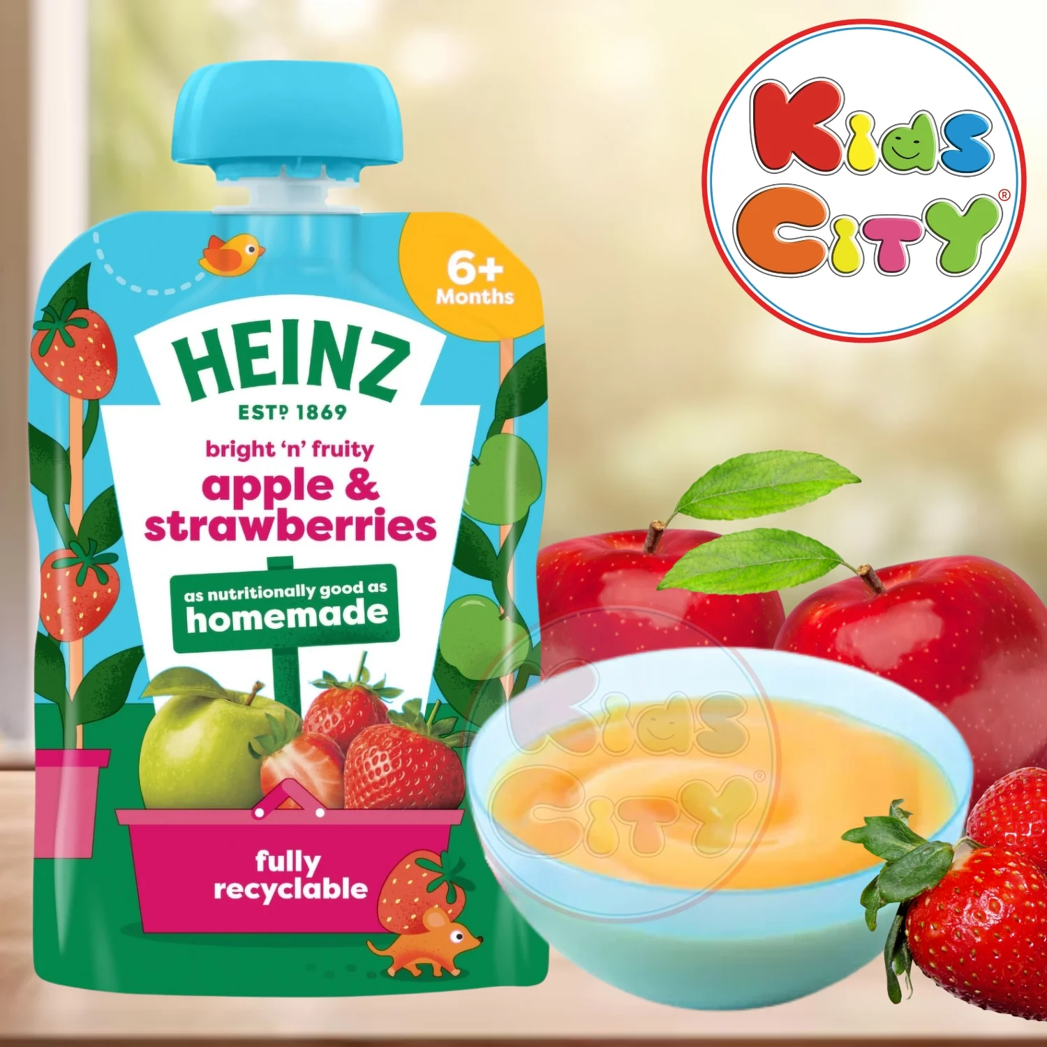 Heinz Baby Food Pouch, Apple & Strawberry Puree - 100g (Pack of 1)