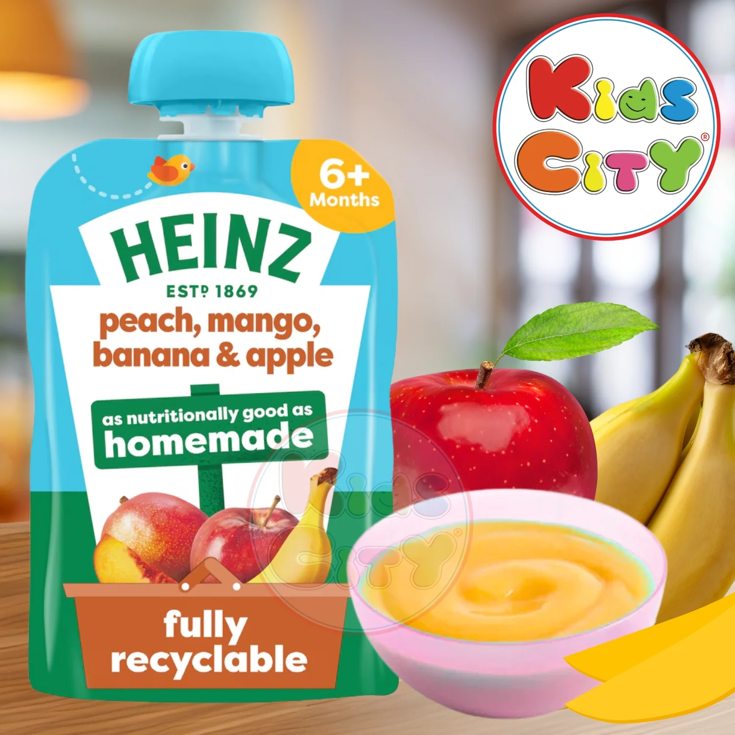 Heinz Baby Food Pouch, Peach Mango Banana & Apple Puree, 100g (Pack of 1)