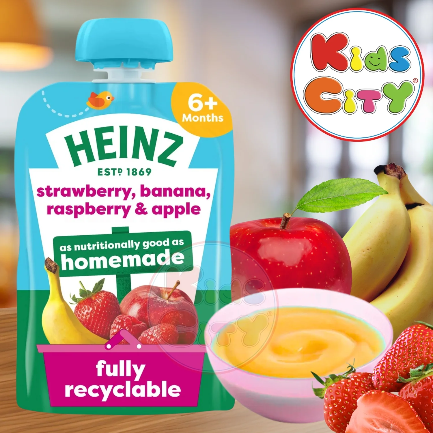 Heinz Baby Food Pouch, Strawberry, Banana, Rasberry & Apple (6m+) 100g (Pack of 1)