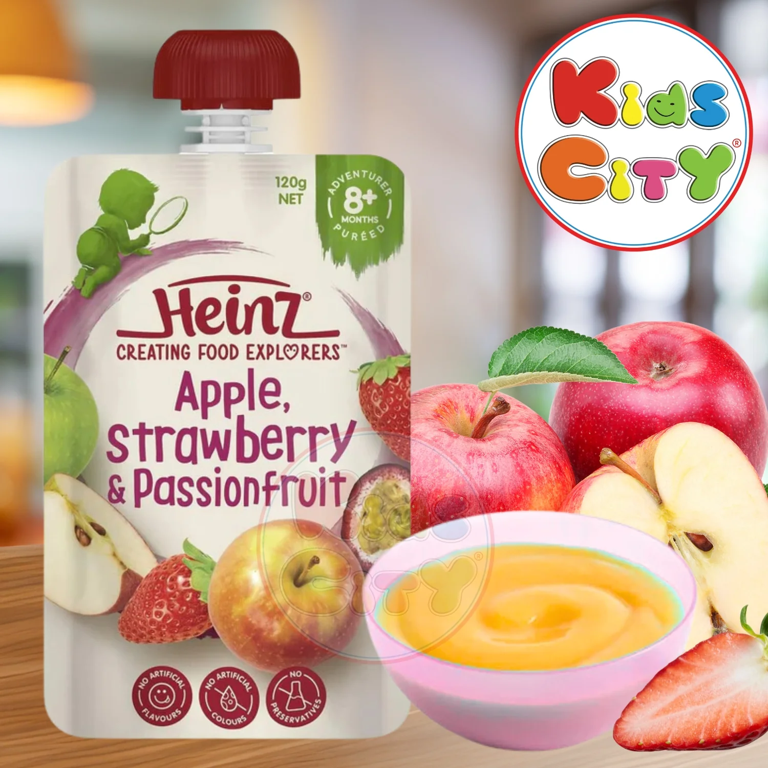 Heinz Baby Food Pouch, Apple Strawberry & Passionfruit - 120g