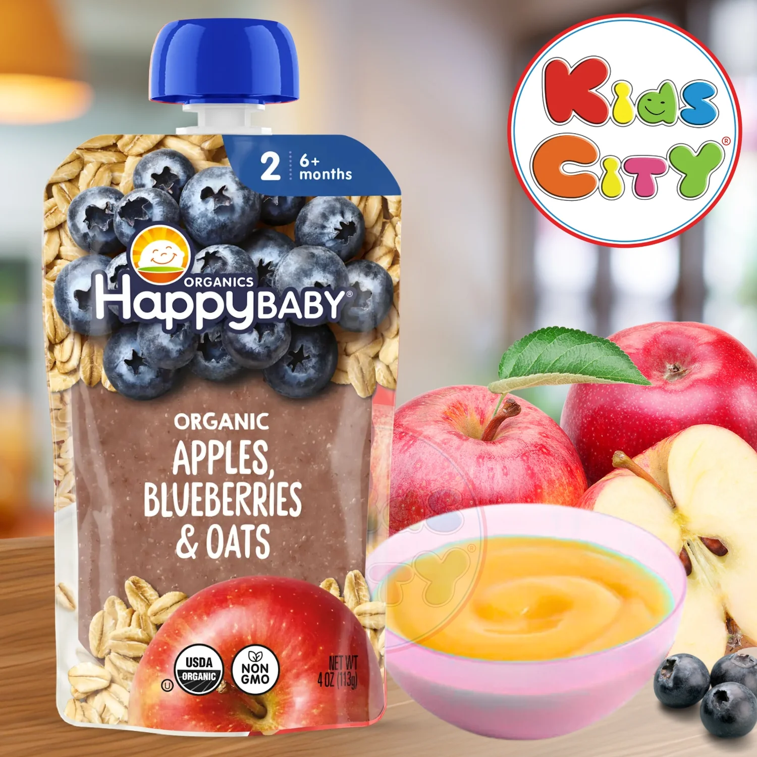 Organics Happy Baby Organic Apples, Blueberries & Oats (6m+) - 113g